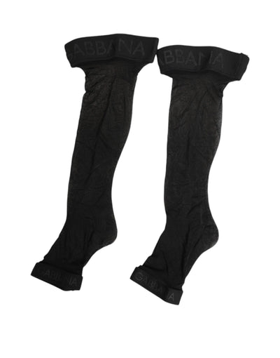 Dolce & Gabbana Black Sheer Nylon Logo Band Over-the-Knee Stocking Socks