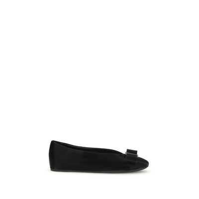 Ferragamo Black Calf Leather Bos Taurus Ballet Flats