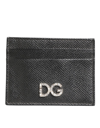 Dolce & Gabbana Black Leather Crystal DG Logo Embellished Card Holder Wallet