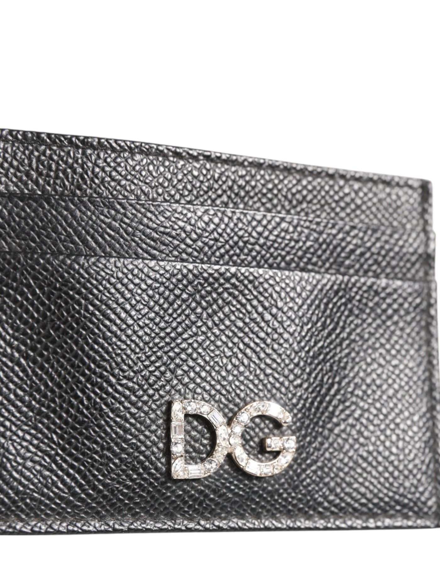 Dolce & Gabbana Black Leather Crystal DG Logo Embellished Card Holder Wallet