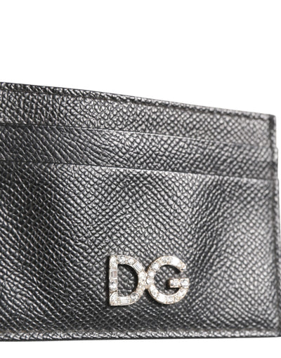 Dolce & Gabbana Black Leather Crystal DG Logo Embellished Card Holder Wallet