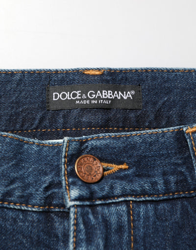 Dolce & Gabbana Dark Blue Washed Cotton Skinny Men Denim Jeans