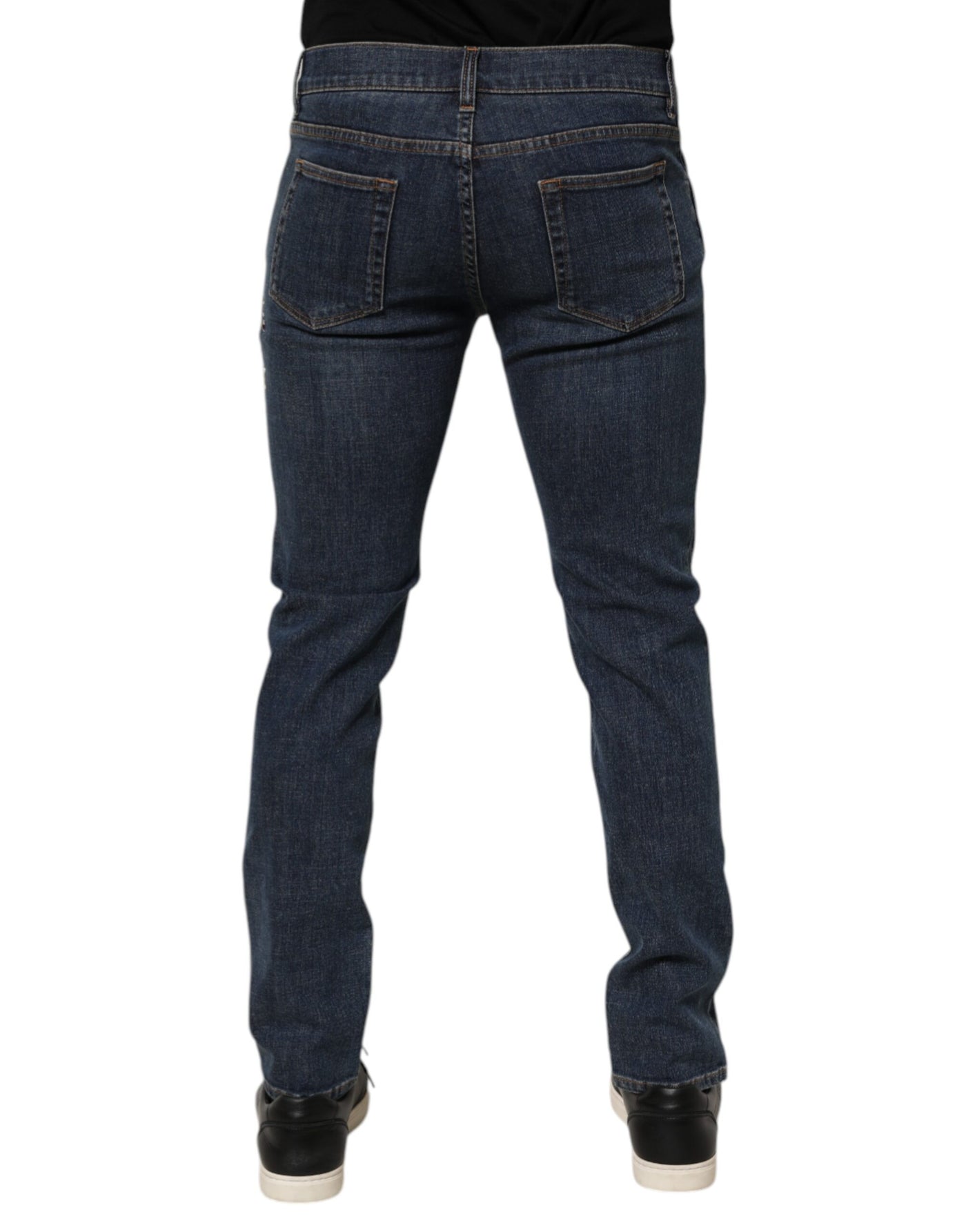 Dolce & Gabbana Blue Rabbit Embroidery Slim Men Denim Jeans