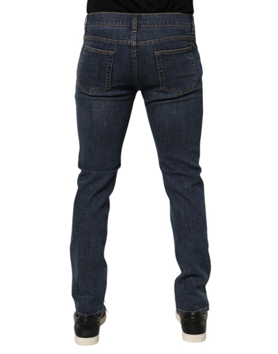 Dolce & Gabbana Blue Rabbit Embroidery Slim Men Denim Jeans