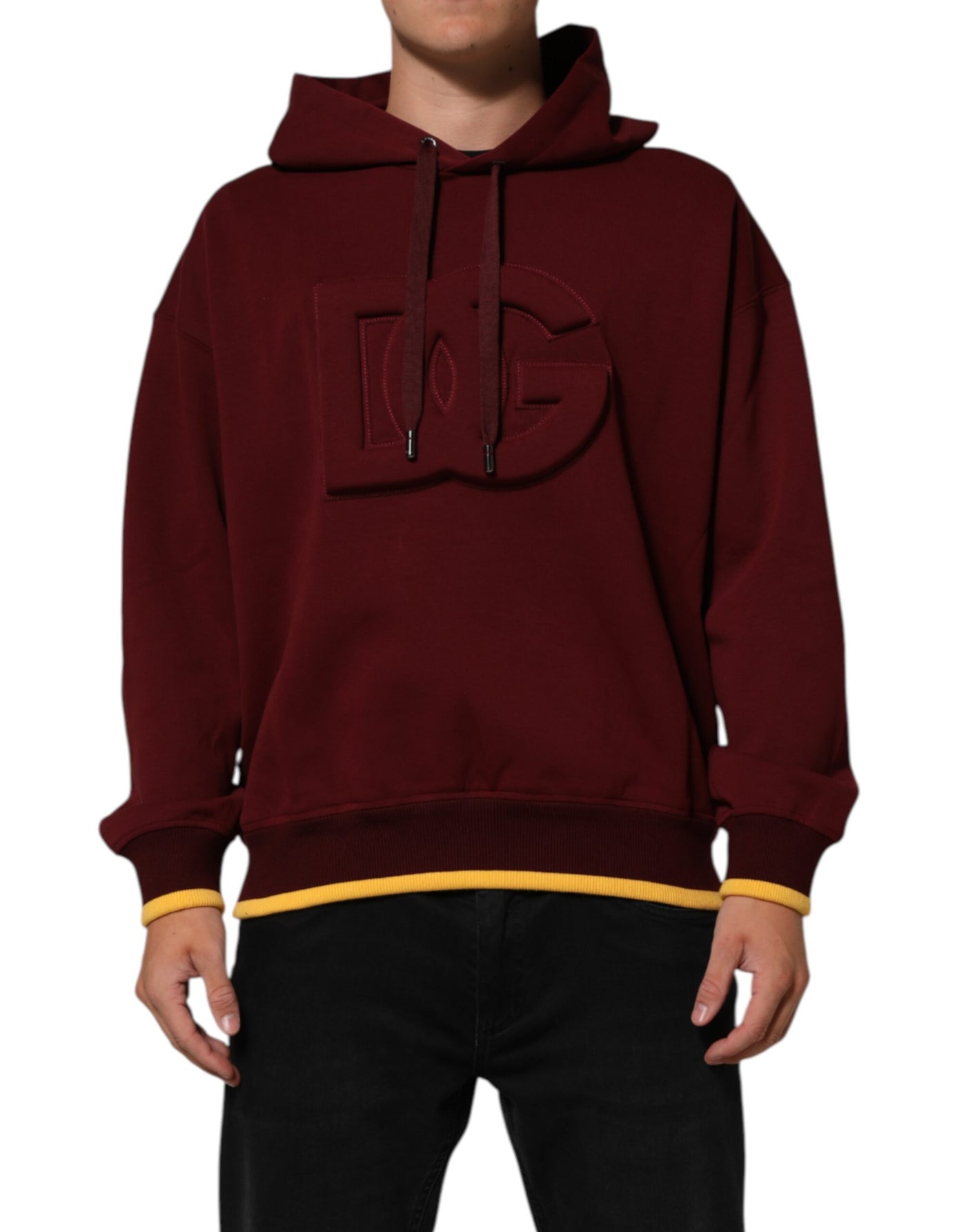 Sweat à capuche en jersey avec logo embossé, couleur bordeaux, Dolce &amp; Gabbana