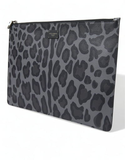 Dolce & Gabbana Multicolor Leopard Jacquard Logo Plaque Document Briefcase Bag