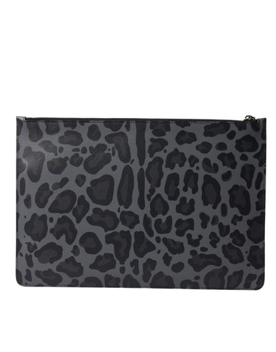 Dolce & Gabbana Multicolor Leopard Jacquard Logo Plaque Document Briefcase Bag