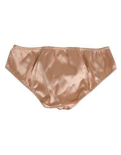 Dolce & Gabbana Nude Beige Silk Satin Stretch Bow Briefs Underwear