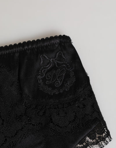 Dolce & Gabbana Black Silk Satin Floral Lace Panty Brief Underwear