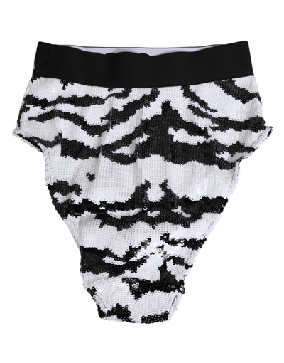 Dolce & Gabbana Black White Sequin High Waist Panty Underwear