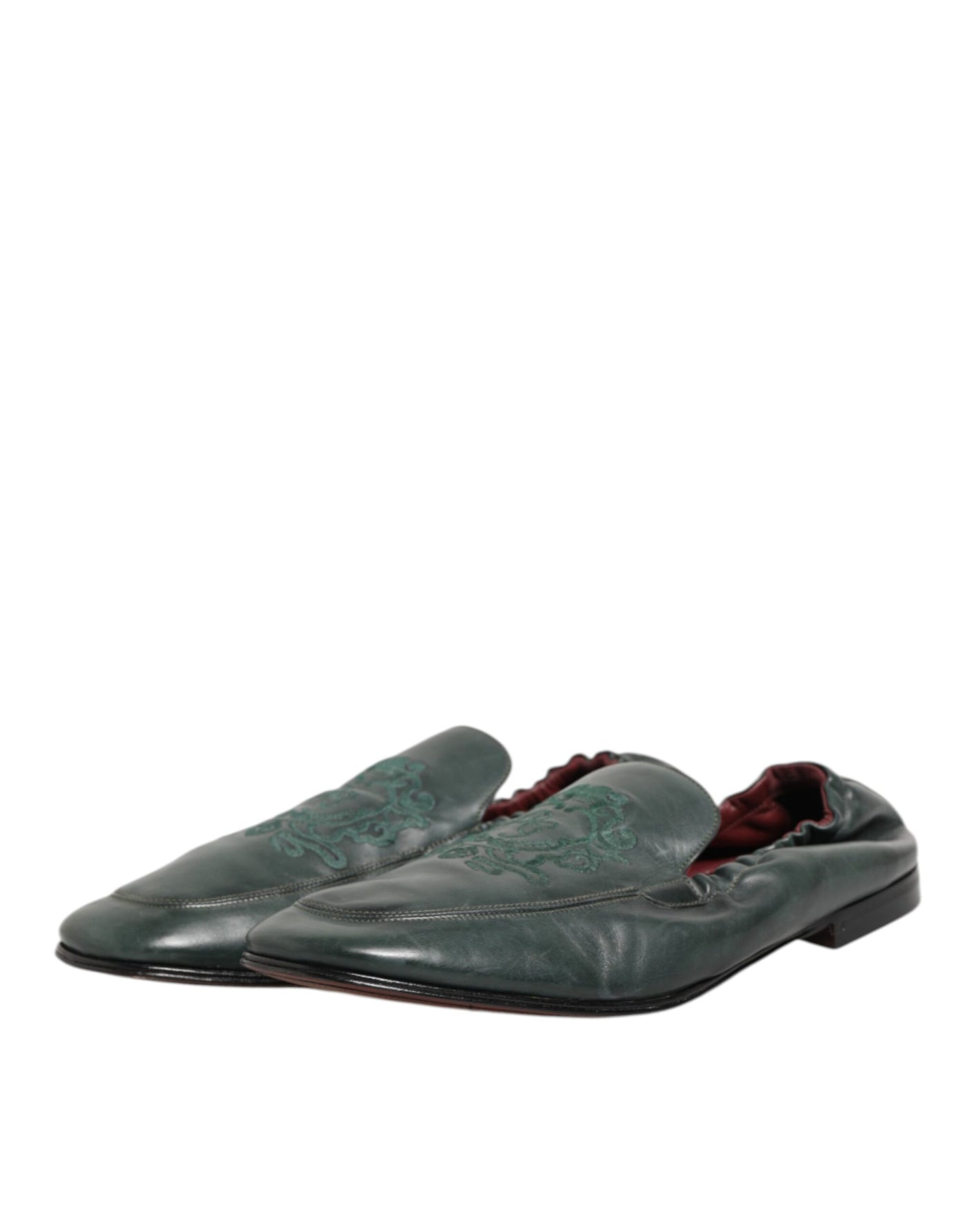 Dolce & Gabbana Green Leather Slip On Men Flat Loafers Shoes