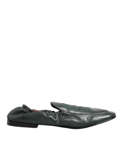 Dolce & Gabbana Green Leather Slip On Men Flat Loafers Shoes