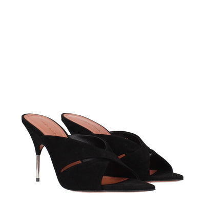 Amina Muaddi Black Leather Stiletto Heels Sandals