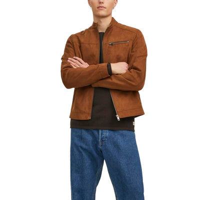Jack Jones Beige Artificial Leather Jackets & Coat