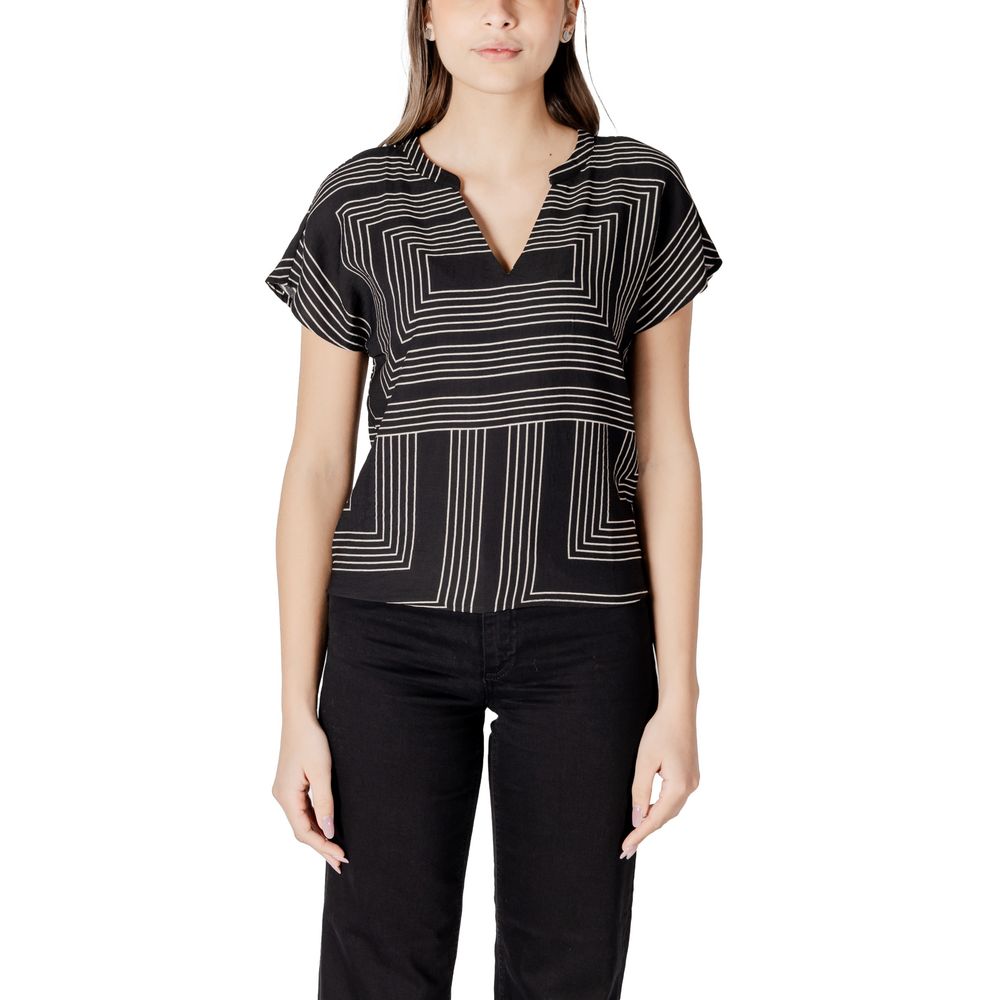 Jacqueline De Yong Zwart Viscose T-shirt
