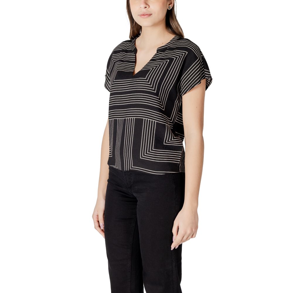 Jacqueline De Yong Zwart Viscose T-shirt