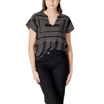 Jacqueline De Yong Zwart Viscose T-shirt
