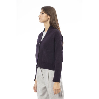 Alpha Studio Purple Merino Wool Cardigan