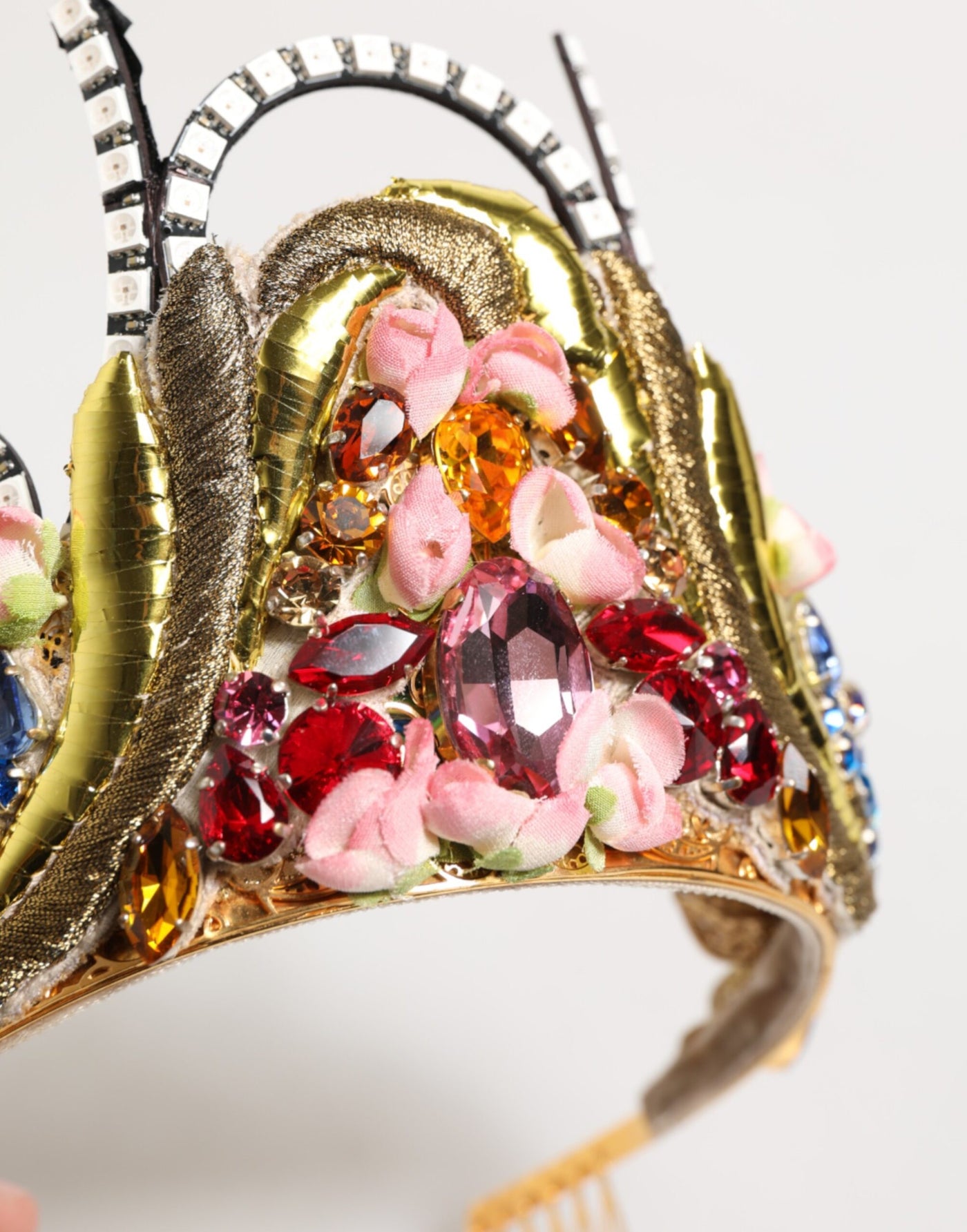 Dolce & Gabbana Gold Brass Crystal Embellished Headpiece Crown Diadem Tiara