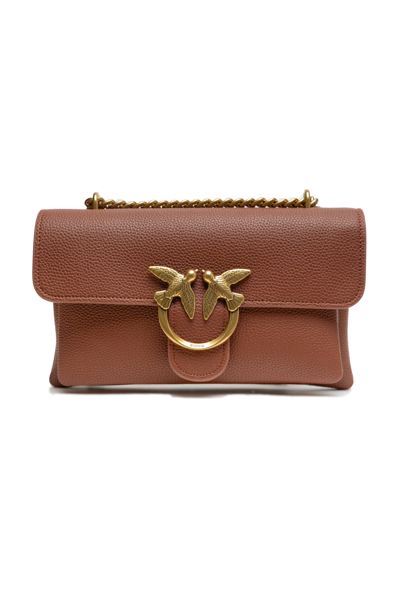 PINKO Brown Leather Love Boucle Riga Shoulder Bag