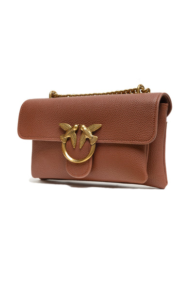 PINKO Brown Leather Love Boucle Riga Shoulder Bag