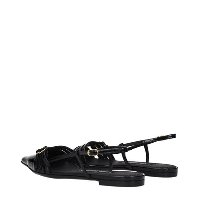 Dolce & Gabbana Black Leather Flat Sandals