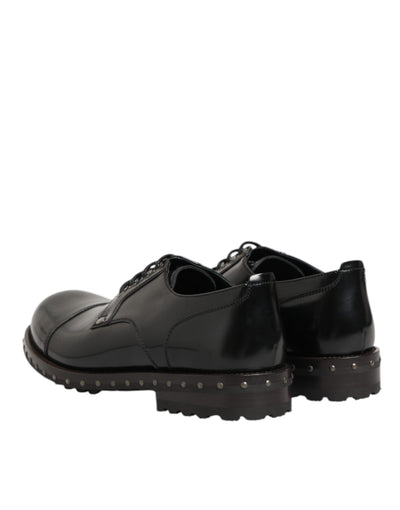 Dolce & Gabbana Black Leather Studded Men Formal Derby Shoes