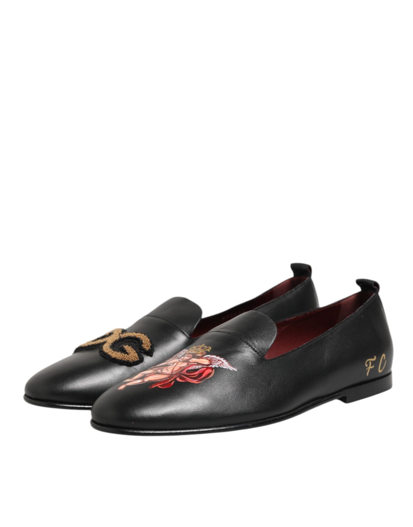 Dolce & Gabbana Black DG Angel Leather Slip On Loafers Shoes