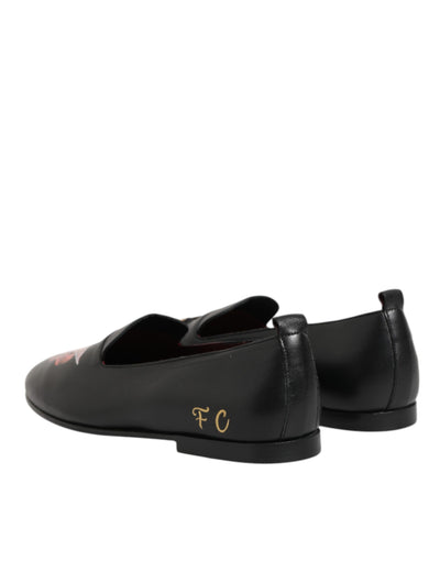 Dolce & Gabbana Black DG Angel Leather Slip On Loafers Shoes
