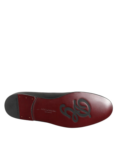 Dolce & Gabbana Black DG Angel Leather Slip On Loafers Shoes