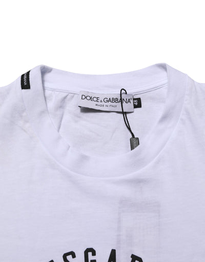 Dolce & Gabbana White Cotton Logo Print Crew Neck Men T-shirt