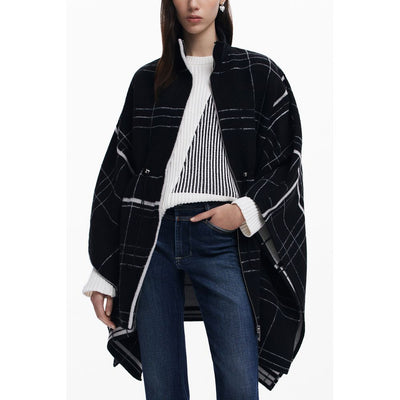 Poncho Desigual en laine noire pour femme