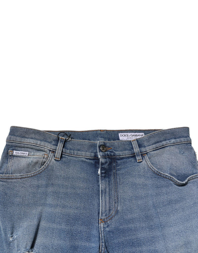 Dolce & Gabbana Blue Distressed Cotton Slim Men Denim Jeans