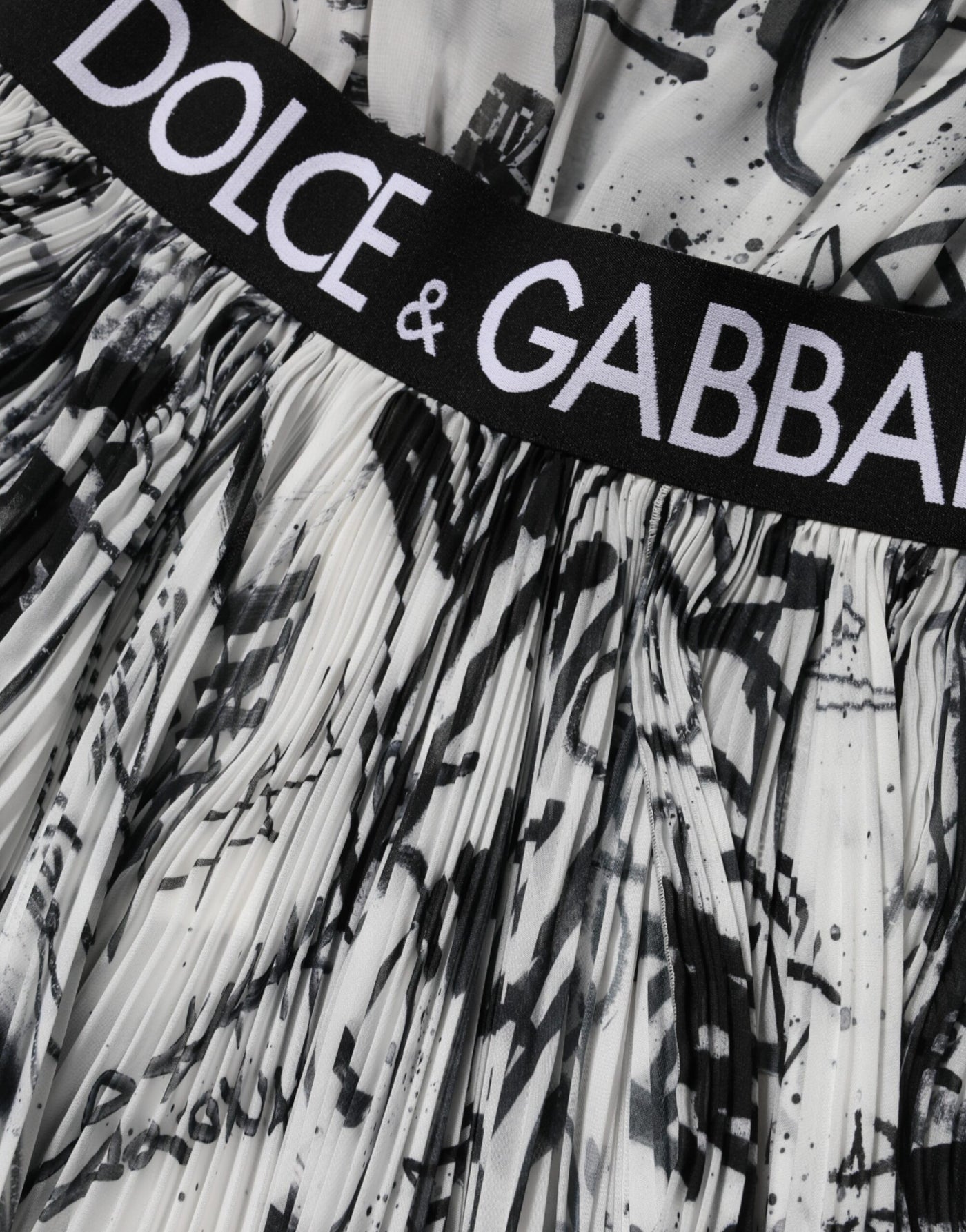 Dolce & Gabbana Black White Monogram Pleated Long Gown Dress