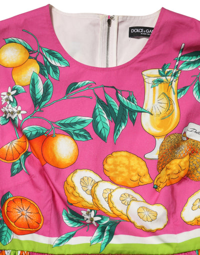 Dolce & Gabbana Pink Fruit Print A-line Mini Sleeveless Dress