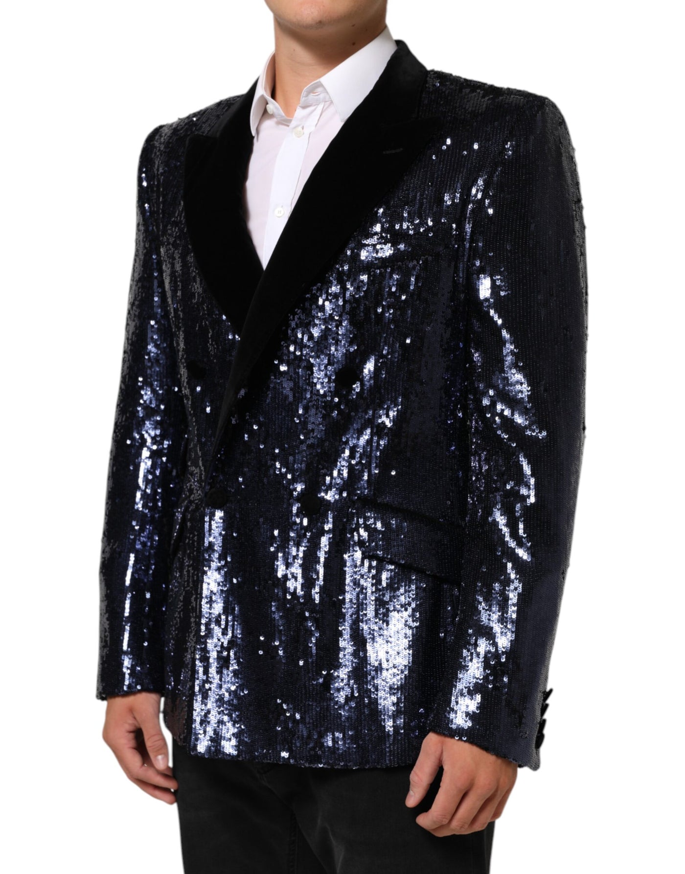 Dolce & Gabbana Blue Sequin SICILIA Double Breasted Blazer