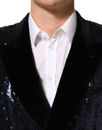 Dolce & Gabbana Blue Sequin SICILIA Double Breasted Blazer