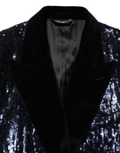 Dolce & Gabbana Blue Sequin SICILIA Double Breasted Blazer
