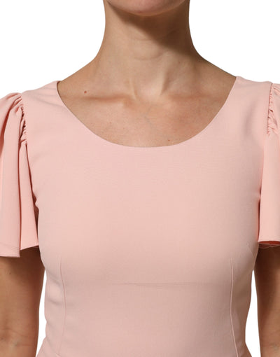 Dolce & Gabbana Pink Viscose Short Sleeves Sheath Midi Dress