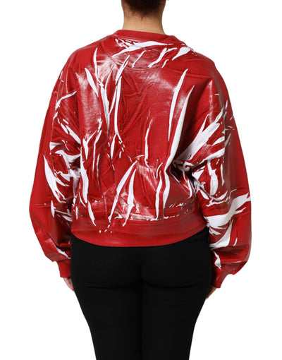 Dolce & Gabbana Red White Cotton Printed Pullover Sweater