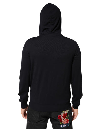 Dolce & Gabbana Black Leather Full Zip Hooded Blouson Jacket