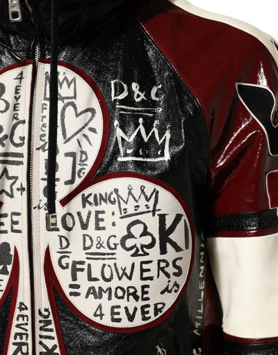 Dolce & Gabbana Multicolor Hooded Leather DG King Men Biker Jacket