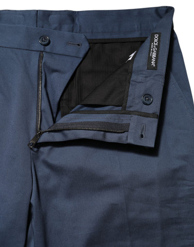 Dolce & Gabbana Blue Cotton Mid Waist Dress Men Trouser Pants