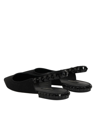Dolce & Gabbana Black Crystal Charmeuse Slingback Shoes