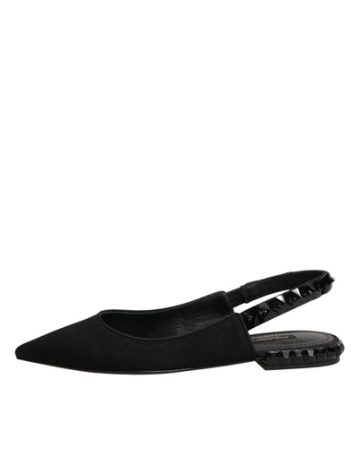 Dolce & Gabbana Black Crystal Charmeuse Slingback Shoes