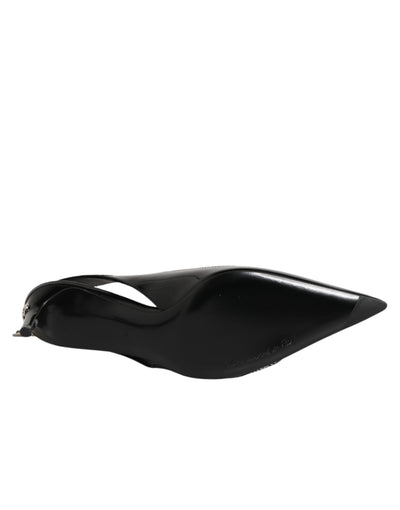 Dolce & Gabbana Black Zipper Leather Heels Slingbacks Shoes