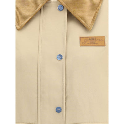 Ganni Cotton Jacket with corduroy collar