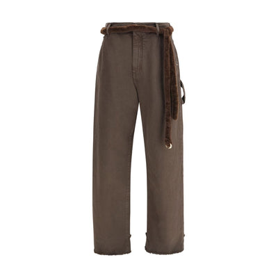 Darkpark Lisa Fur Belt Adorned Loose Fit Carpenter Pants
