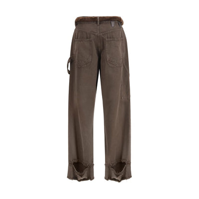 Darkpark Lisa Fur Belt Adorned Loose Fit Carpenter Pants