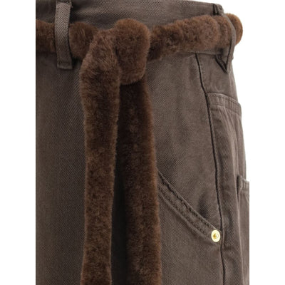 Darkpark Lisa Fur Belt Adorned Loose Fit Carpenter Pants